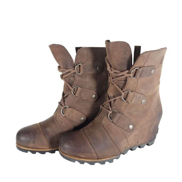 Sorel Women's Joan of Arctic US 8,5 Brown Leather Lace Up Wedge Mid-Calf Boots - Picture 1 of 11